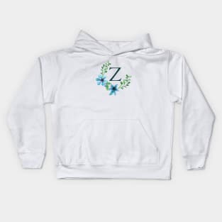 Floral Monogram Z Pretty Blue Flowers Kids Hoodie